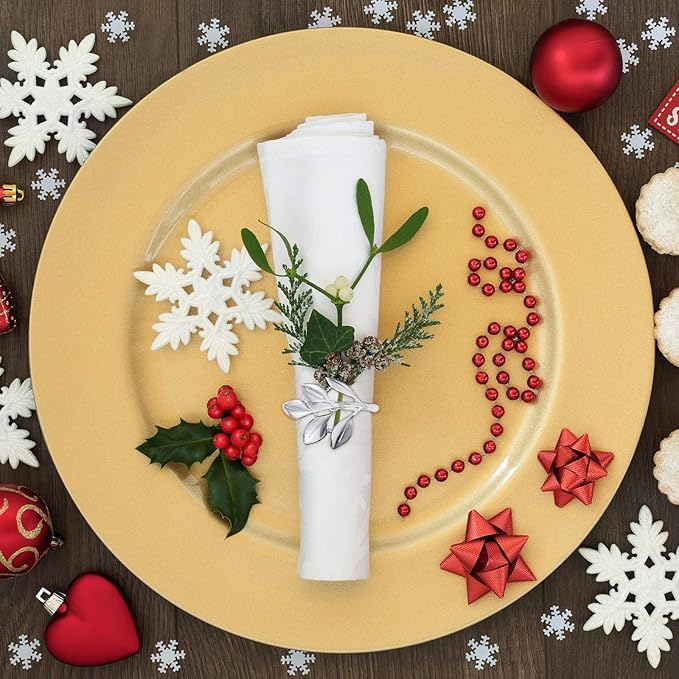 Hotop 24 Pcs Leaf Napkin Rings Set Silver Metal Napkins Rings Holders Bulk Glossy Table Adornment for Vintage Wedding Bridal Thanksgiving Christmas Holidays Fall Dinner Party Decoration Favors