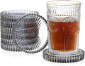 JUXYES 8 Pack Clear Black Crystal Coasters Round Cup Mat, Glass Coasters for Drinks Coffee Tea Wine, Decorative Wine Bottle Coaster, Crystal Drink Coasters for Restaurant bar Kitchen Dining Table