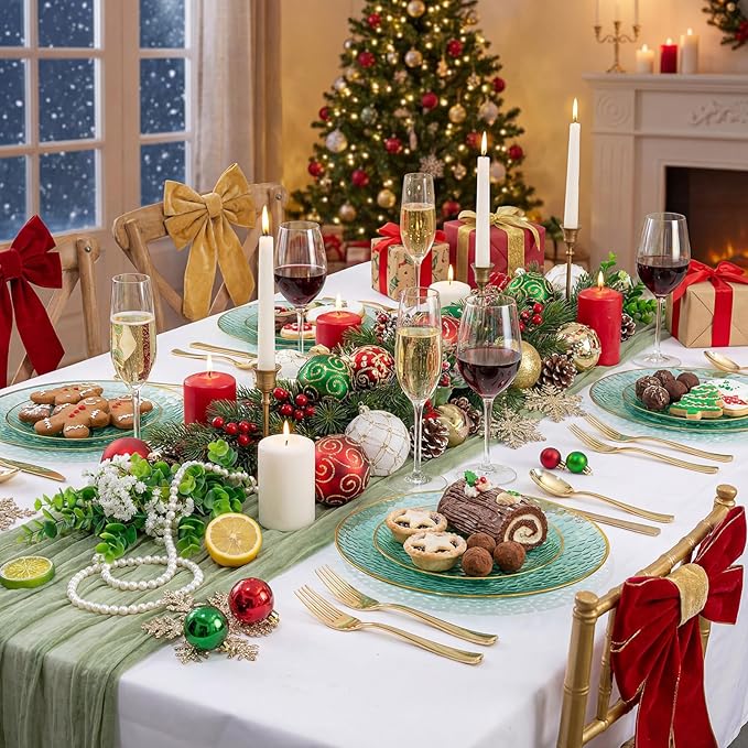 Rubtlamp 60 Green Plastic Plates, Hammered Clear and Gold Disposable Plates Include 30 Dessert Platos, 30 Dinner Platos for St. Patrick's Day