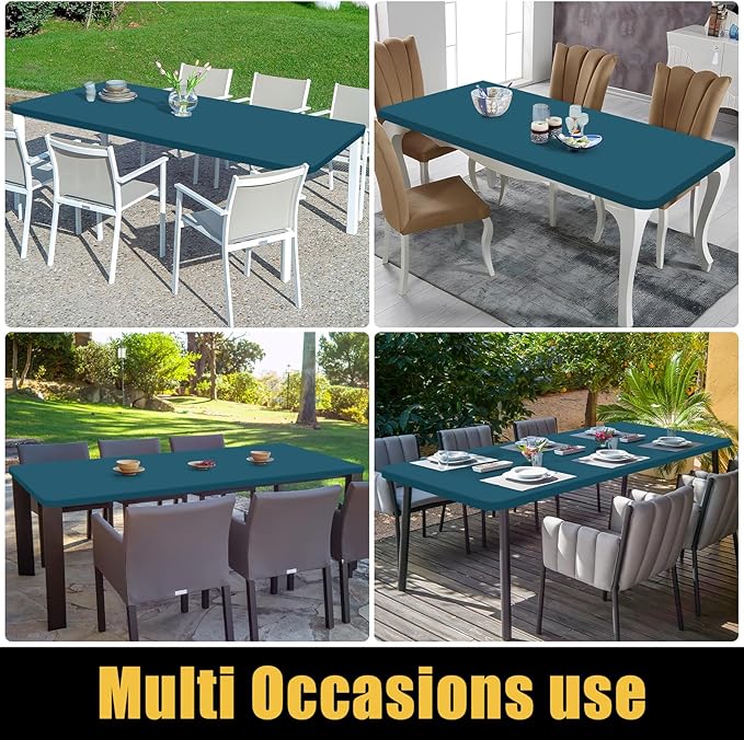 Smiry Rectangle Picnic Table Cloth, Waterproof Elastic Fitted Tablecloths for 8 Foot Tables, Washable Polyester Table Cover for Camping, Indoor and Outdoor (Peacock Blue, 30"x96")