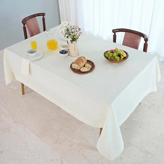 D'Moksha Homes Linen Ivory Tablecloth 60 x 132 Inch - 100% Pure Linen Rectangular Tablecloth - Machine Washable Table Cloth for Valentines, Spring, Easter
