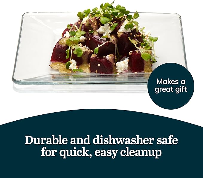 Libbey Tempered Glass Dinnerware Set, Sleek Square Clear Glass Plates and Bowls Set of 12, Dishwasher Safe Dinnerware for Parties or Everyday Use