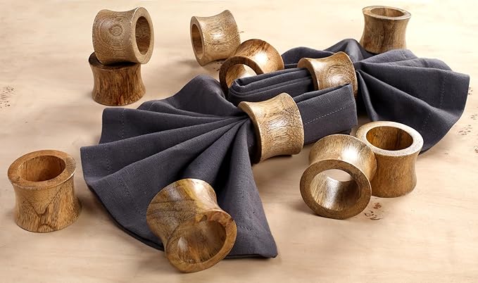 ALPHA Living HOME Rustic Wooden Napkin Rings Set of 12 - Handmade Natural Wood Napkin Holders for Table Decor, Farmhouse Dining, Weddings, Holidays, Parties, Everyday Use, Elegant (Brown