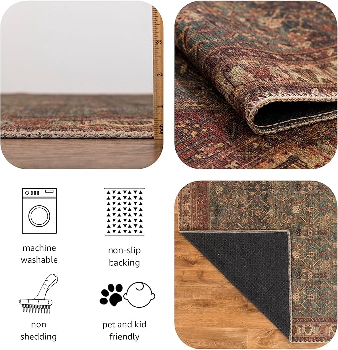 Keen Home Design 8x10 Rug - Machine Washable Area Rug with Non-Slip Backing, Ideal for Living Room, Dining Room, Bedroom - Vintage, Easy Clean, Durable, Low Pile Rug - (8' x 10')