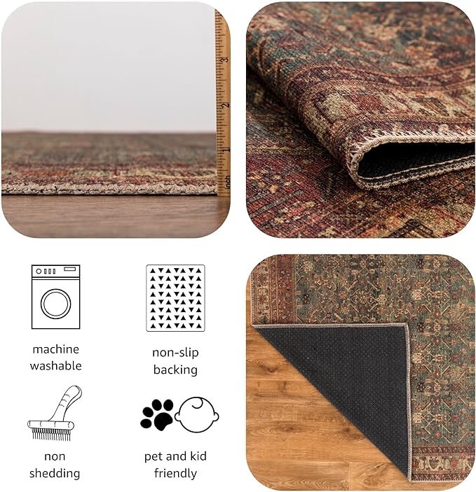 Keen Home Design 9x12 Rug - Machine Washable Area Rug with Non-Slip Backing, Ideal for Living Room, Dining Room, Bedroom - Vintage, Easy Clean, Durable, Low Pile Rug - (9' x 12')