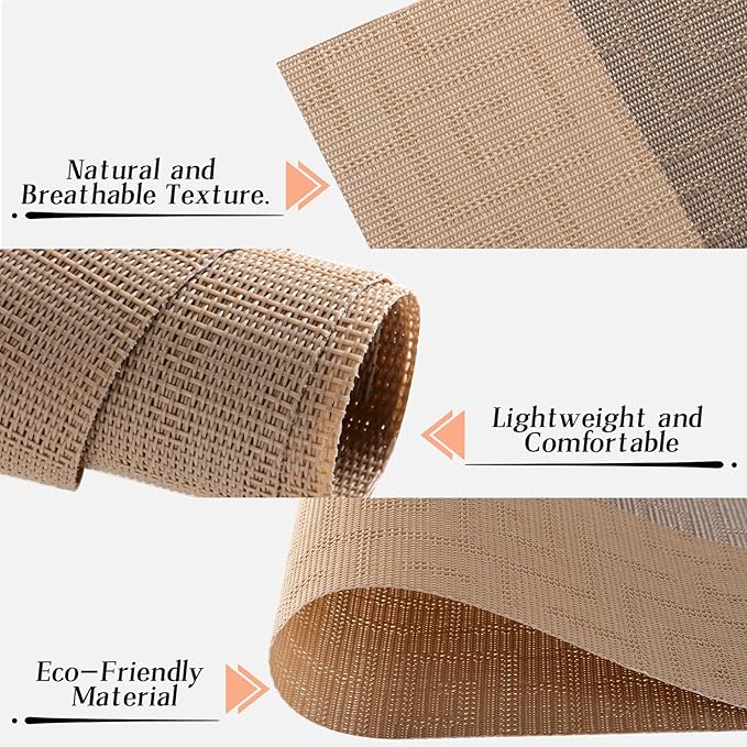 Timeet Placemats Set of 4, Heat Resistant Non-Slip Place Mats for Dining Table, Durable Washable PVC Vinyl Woven Table Mats, Resistant Kitchen Placemats Easy to Clean(Beige & Gray
