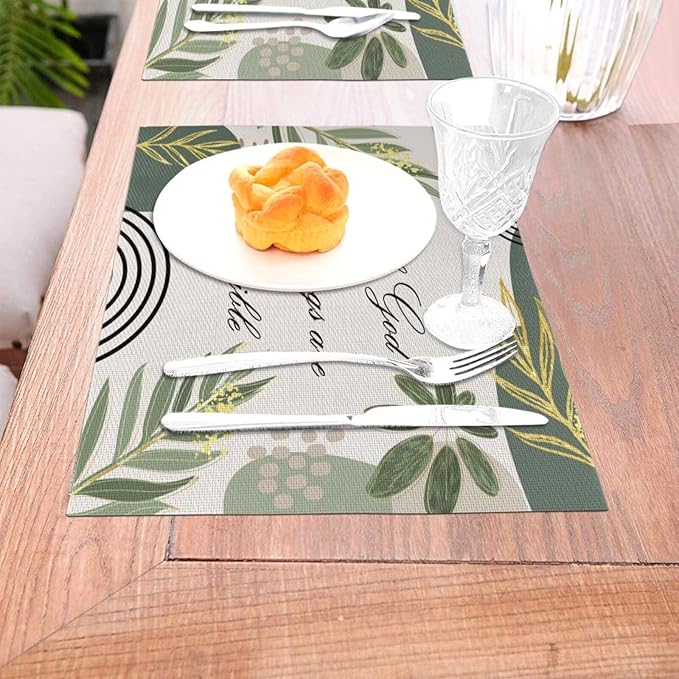 Bible Verse Christain Placemats Sage Green Boho Modern Scripture Inspirational Quotes Motivational Bohemian Washable Place Mats 12x18Inch for Dining Kitchen Farmhouse Decor 6 PCS
