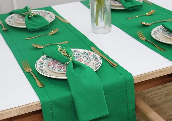 PurpleEssences Set of 12 Cloth Dinner Napkins 100% Cotton 18x18 Inch - Soft Durable Washable - Ideal for Farmhouse Party Christmas Holiday Winter - Perfect Everyday Use Table Linen - St Patricks Green