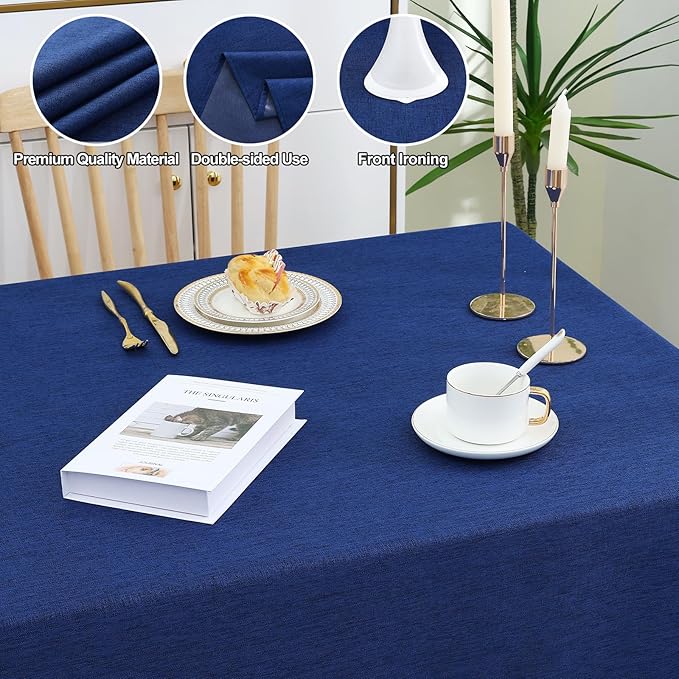 Smiry Rectangle Faux Linen Table Cloth, Waterproof Burlap Fabric Tablecloth, Washable Decorative Farmhouse Table Covers for Kitchen, Dining, Parties, 60x102, Indigo
