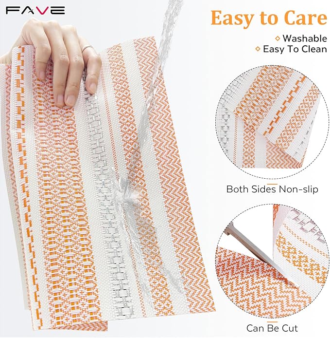 FAVE Boho Vinyl Placemats Set of 6, Durable Woven Place Mats Washable Heat Resistant PVC Table Mats for Parties,Weddings, Dining,Banquet(Orange, 6PCS)