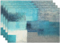 Emvency Farmhouse Placemats Set of 4, 12x18 Inch Modern Teal and Grey Abstract Art Painting Table Mats for Outdoor Home Party Kitchen Dining Decoration