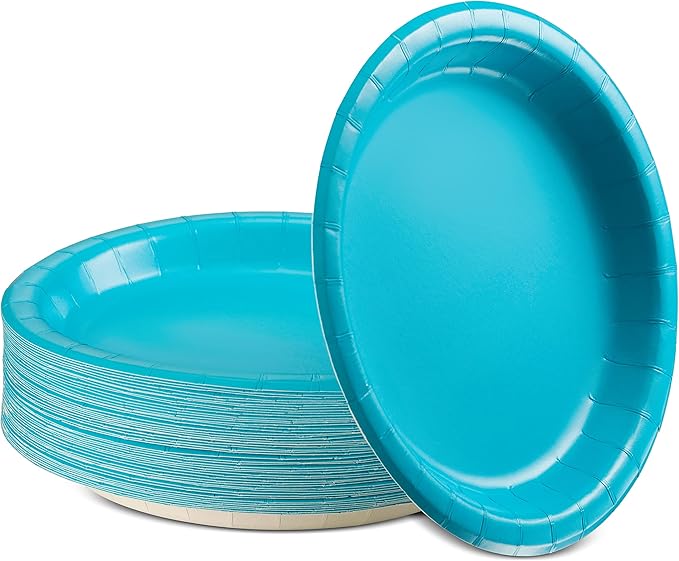 Disposable Paper Plates Blue, 7 Inch Paper Dessert Plates, Strong and Sturdy Disposable Plate for Party, Dinner, Holiday, Picnic, or Travel Party Plate, Pack of 50