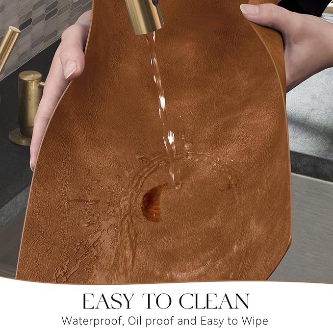 MOSAYT Vinyl Placemats Set of 6-12 X 17 Inch - Faux Leather 100% Waterproof Oil-Proof Wipeable PU Place Mats, Heat Resistant Reversible Table Mats for Kitchen, Dining, Outdoor (Reddish Brown)