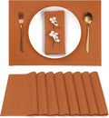 D'Moksha Homes Linen Rust Placemats Set of 8-100% Pure Linen Placemats 14 x 19 Inch for Spring, Easter - Handcrafted and Machine Washable