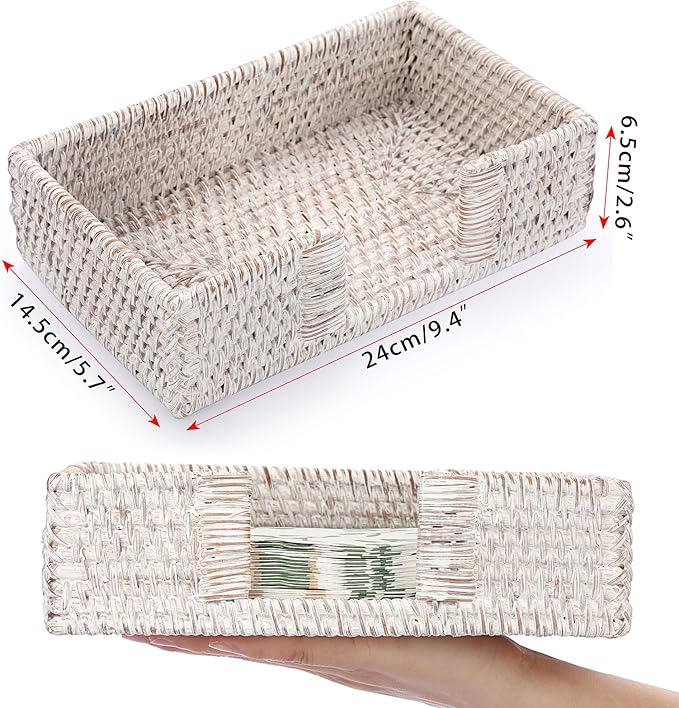 Sumnacon Napkin Holder,Rattan Napkin Holder Table,Wicker Guest Towel Holder for Hand Towel Napkin,Rectangle Napkin Basket for Bathroom Toilet Kitchen Dining Table Counter,Whitewash