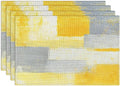 Emvency Farmhouse Placemats Set of 4, 12x18 Inch Modern Grey White and Yellow Art Painting Table Mats for Outdoor Home Party Kitchen Dining Decoration