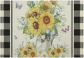Vintage Sunflower Theme Placemat Set, Rustic Farmhouse Vivid Lavender Floral Butterflly Black White Check Pattern Home Decor Linen Table Mats for Dining Room Kitchen Party (17x12in) x6P