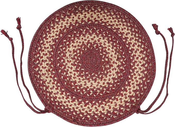 Homespice Autumn Maple Jute Braided Kitchen Chair Pads 15x15 Set of 2 - Durable, Naturally Comforting & Reversible