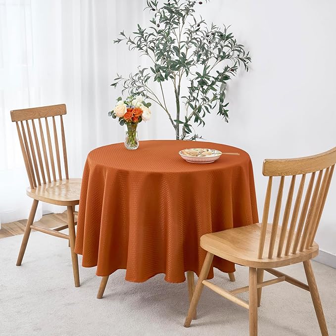 maxmill Round Tablecloth Weaved Pattern Spill-Proof Wrinkle Free Soft Jacquard Table Cloth for Circular Table Cover, for Dining Room Fall Harvest Thanksgiving Parties Holiday Dinner, 70 Inch, Rust
