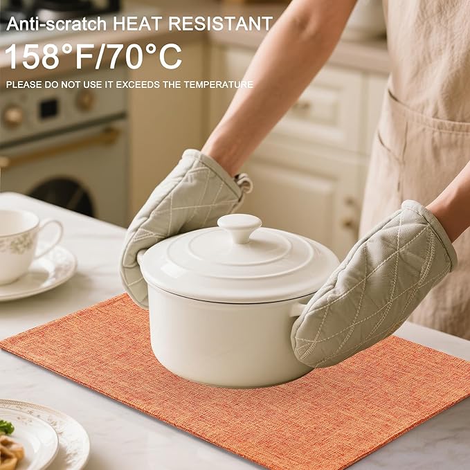 Homaxy Cloths Placemats for Dining Table Set of 4, Heat Resistant Washable Cotton Linen Blend Table Mats, Easy to Clean Place Mats for Indoor Outdoor Party Kitchen Decoration, 13" x 19", Orange