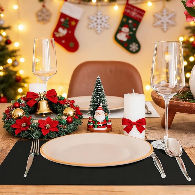 MANSPHIL Black Cloth Placemats Set of 6 Double Layer Thick Fabric Table Mats Faux Linen Place Mats Heat Resistant Washable Wrinkle Free Dining Kitchen Table Decor, 13x19 Inch Oeko Tex Placemat