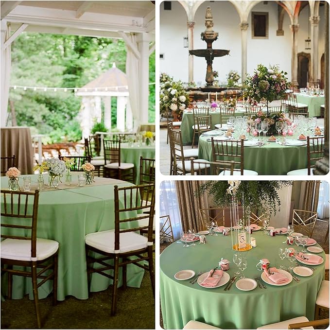 8 Pack Round Tablecloth 90 Inch Sage Green Tablecloth for Round Tables, Washable Polyester Table Cloth Stain and Wrinkle Resistant Decorative Table Cover for Wedding Party Dining Banquet