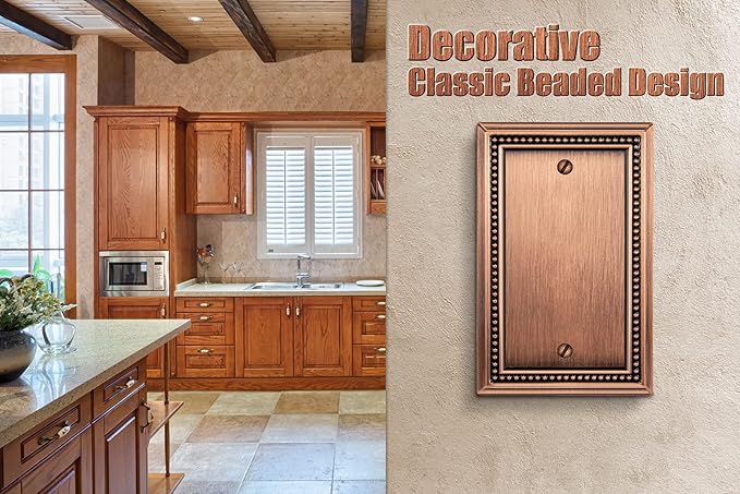 Henne Bery Sunken Pearls Heavy Duty Decorative Wall Plate Switch Plate Outlet Cover (Single Blank, 2 Pack, Antique Copper)