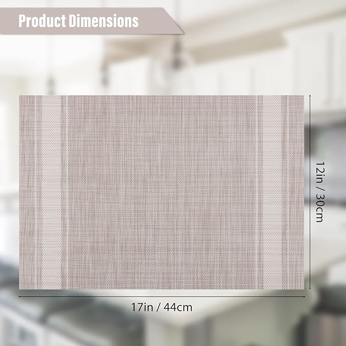 Winknowl Placemats Set of 8, Heat Resistant Non-Slip Vinyl Woven Table Mats for Dining Table, Washable Durable Elegant Place Mats for Kitchen Indoor/Outdoor Use (Beige White)