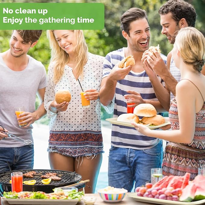 Disposable Plates 14 Inch Paper Tray -50 Pack Disposable Food Trays - Heavy Duty Large Paper Plates Compostable Sugarcane Platters Trays for Crawfish, Lobster, BBQ, Parties & Holiday FeastsTP