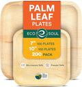 ECO SOUL Palm Leaf Square Plates 7" & 10" (200 Count) Compostable|Biodegradable| Eco-Friendly Disposable Party Plates for Appetizers - Dinner Parties, Wedding, Events & Camping Essentials
