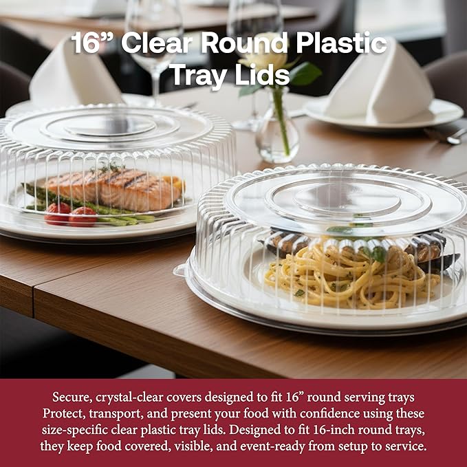 Smarty Had A Party 16 Inch Clear Round Plastic Tray Lids – Stackable Plastic Dome Lids for Catering Trays with Lids, Party Platters & Food Displays – BPA-Free Disposable Dome Covers – 25-Pack