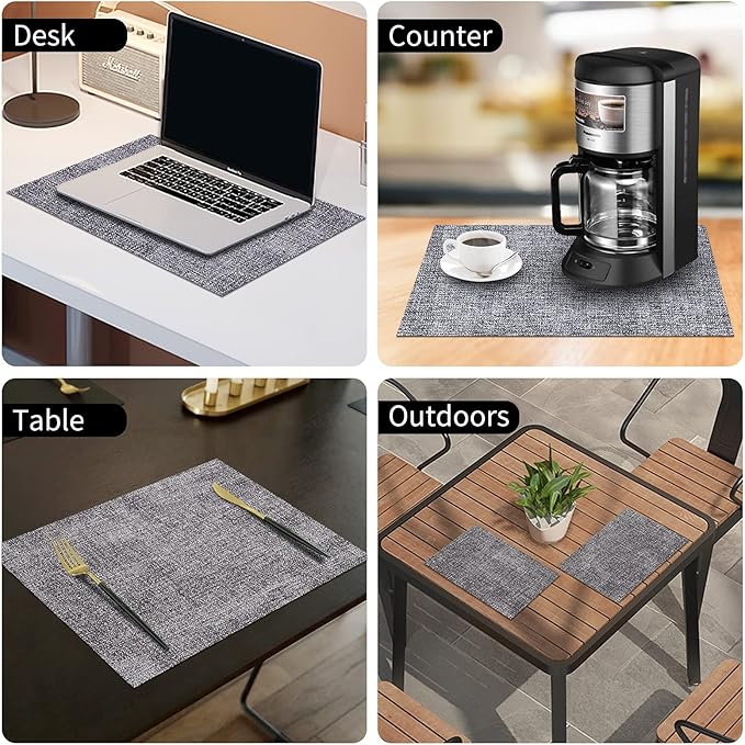 homing Faux Leather Heat Resistant Placemats 4 Packs, Waterproof Wipeable Dining PU Place Mats for Indoor & Outdoor, Easy to Clean, Smokey Grey