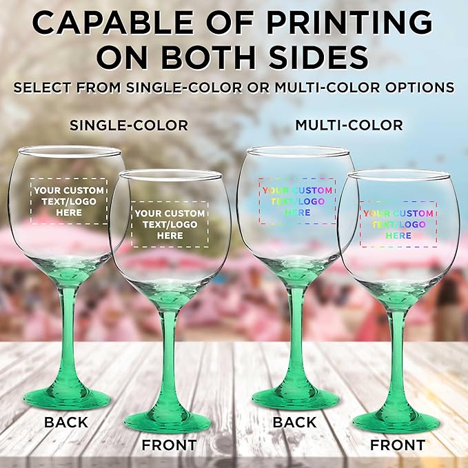 Custom Premiere Wedding Wine Glasses 20.5 oz Set of 96, Personalized Bulk Pack - Restaurant Glassware, Perfect for Red Wine or White Wine - Green