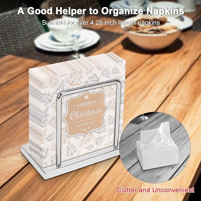 Livabber Napkin Holder, Metal Napkin Storage Modern Freestanding Tissue Paper Dispenser for Table Kitchen Countertop (Metal Base, Chrome)