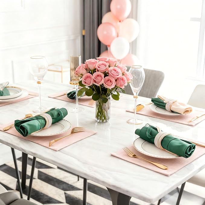 Home Brilliant Placemats Set of 6 Pink Apricot Table Place Mats for Women Wedding Valentines Decoration Blush Placemats Washable Place Mats for Dining Kitchen Restaurant Table, Pink