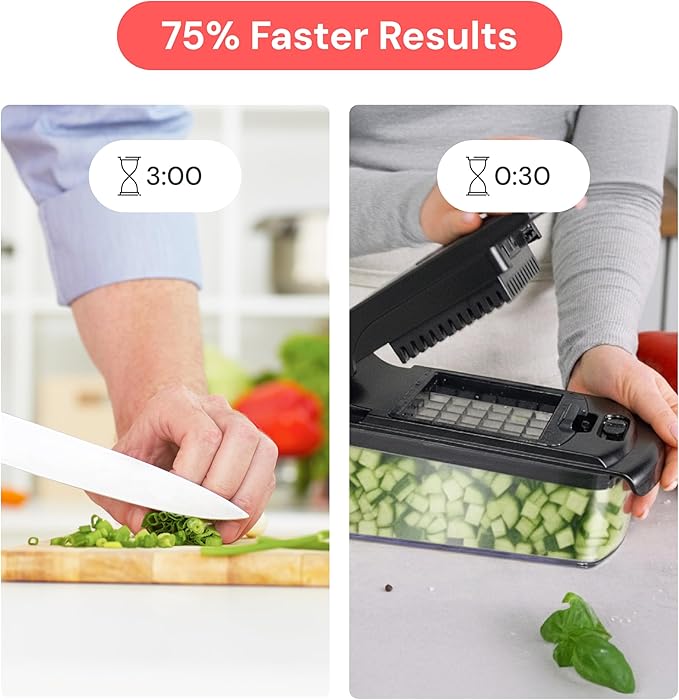 Fullstar Vegetable Chopper and Spiralizer - Food Chopper with Container, Fruit Slicer, Kitchen Gadgets & Accessories, Home Essentials (9 in 1, Black)