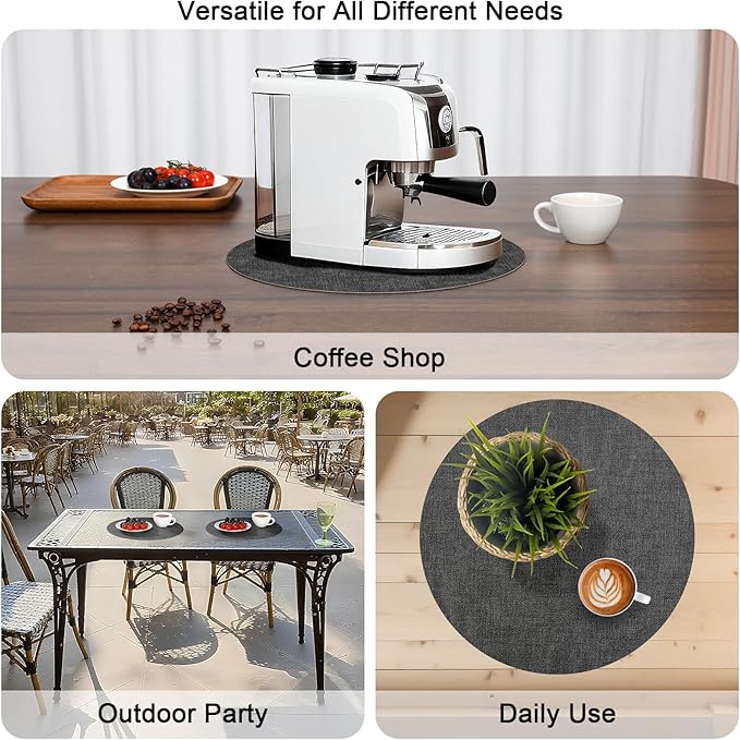 Myir JUN Round Placemats, Dual Sided Faux Leather Place Mats Set of 6 Indoor/Outdoor Non-Slip Washable Table Mats (Gray Yellow, Set of 6)