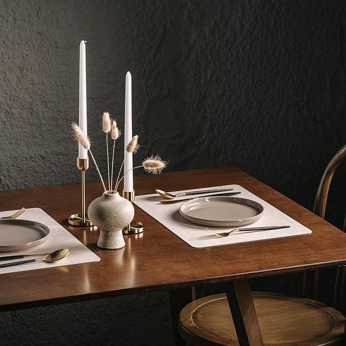 DOLOPL Placemats Set of 4 Reversible Dual-Color Table Placemats –Heat Resistant Wipeable & Washable Place Mats, Luxury Faux Leather Table Mats for Vintage Dining Table Decor (Beige&Light Grey)