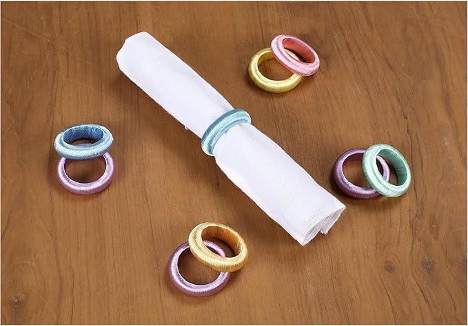 ALPHA Living HOME 24-Piece Yarn Wrap Napkin Rings - Decorative Napkin Rings,Bulk Napkins - Modern Table Décor for Every Occasion - Wedding Holidays Dinners Party Everyday Use (Multi Pastel)