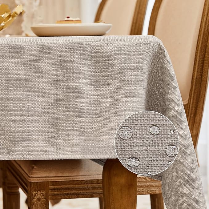 BALCONY & FALCON Rectangle Tablecloth Washable Wrinkle Resistant and Water Proof Table Cloth Decorative Linen Fabric Tablecloths for Dining Parties Kitchen Wedding and Outdoor Use (Beige, 90x156)