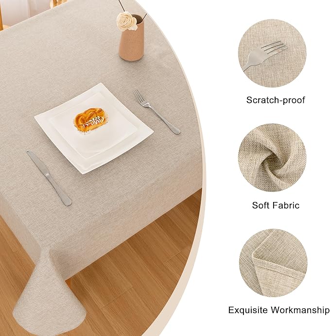 Hiasan 2 Pack Faux Linen Rectangle Tablecloth - Wrinkle and Stain Resistant Washable Table Cloth for Kitchen Dining Room Holiday Table Cover for Party Dinner, Beige, 60 x 102 Inch