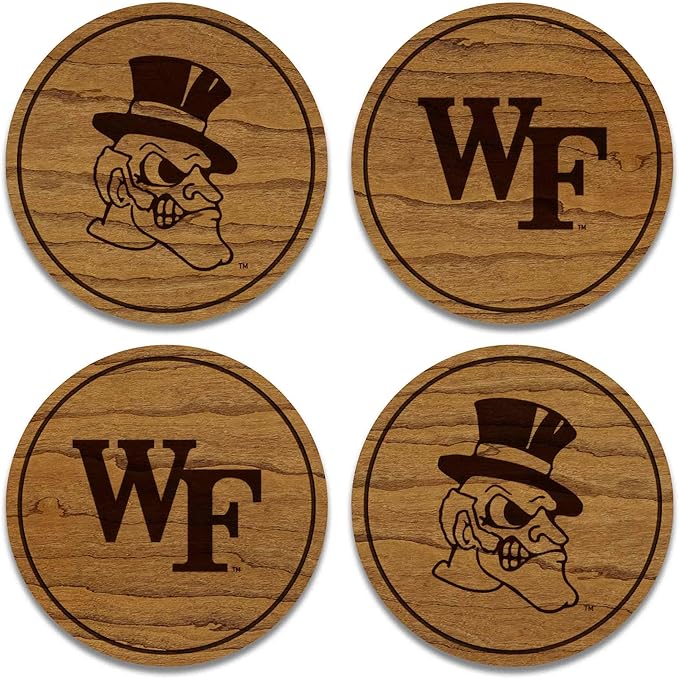 LazerEdge Wake Forest Demon Deacons Wooden Coaster Set - Cherry Wood - Officially Licensed Product - 4-Pack