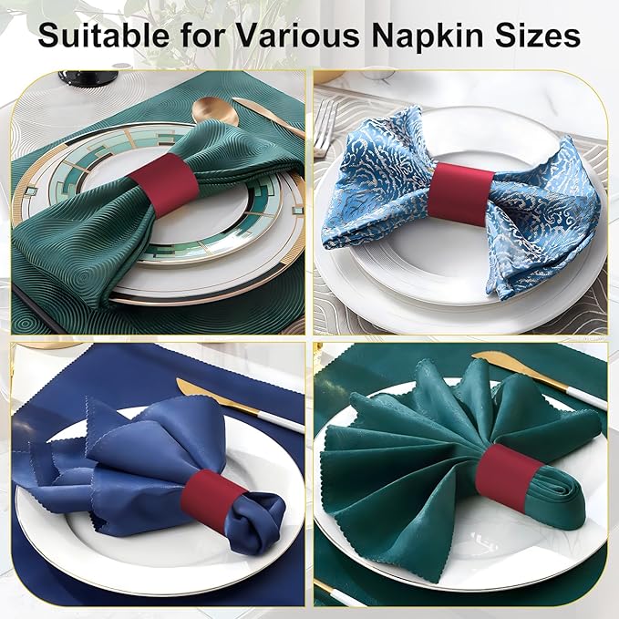 Christmas Napkin Rings Set of 200, 2 Colors in 1, Reusable Adjustable Napkin Bands for Holiday Parties, Wedding, Thanksgiving Table Decor, Waterproof Tear-Proof (Burgundy) Great Gift Idea