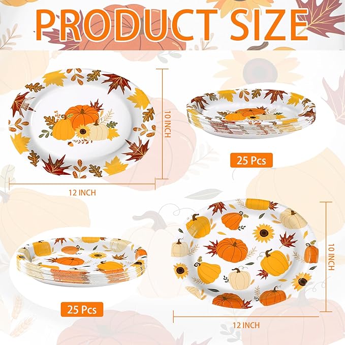 Grencian 50Pcs Fall Oval Paper Plates 10" x 12" Large Disposable Little Pumpkin Platters A Little Pumpkin Is On The Way Plates for Autumn Thanksgiving Holiday Birthday Baby Shower Party Decorations