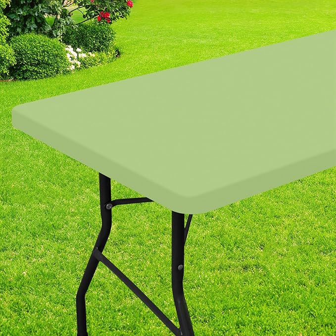 Smiry Rectangle Picnic Table Cloth, Waterproof Elastic Fitted Tablecloths for 6 Foot Tables, Washable Polyester Table Cover for Camping, Indoor and Outdoor (Sage Green, 30"x72")