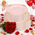 102PCS Pink Plastic Plates - Pink and Gold Plate - Heavyweight Disposable Plate with Gold Rim - Fancy Dinner & Dessert Plates for 51 Guests Weddings & Parties