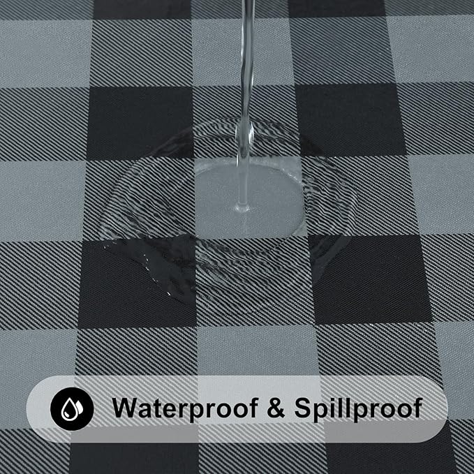 Smiry Rectangle Picnic Table Cloth, Elastic Waterproof Fitted Vinyl Tablecloths, Flannel Backed Buffalo Plaid Table Covers for Dining, Camping, Outdoor (Black and Grey, 30" x 72")