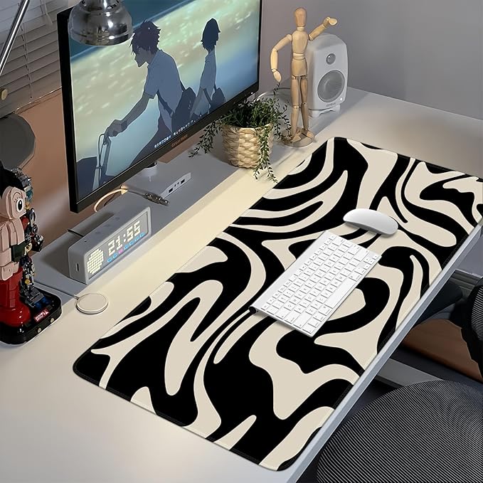 iCasso Desk Mat, XXL Large Gaming Mouse Pad, Anti-Slip Rubber Base Mousepad with Stitched Edges, Keyboard Mouse Mat Big Desk Pad for Work, Game, Office, Home, Zebra Black