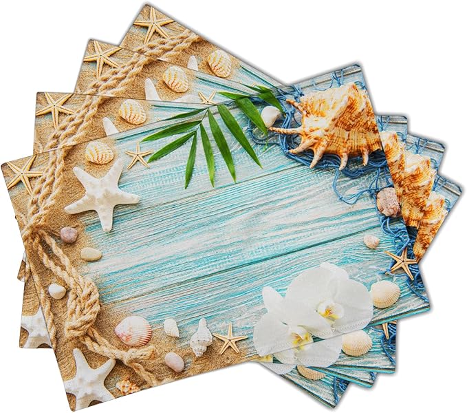Beach Placemats Set of 4 for Dining Table Nautical Coastal Starfish Place Mats Summer Washable Table Mats Kitchen Decor Cloth Placemats 12x18 inch