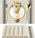 DACHUI Placemats Set of 6, Soft & Elegant Woven Vinyl Place Mats, Water Resistant, Heat Resistant, Washable, Durable Table Mats (Grey Stripes)